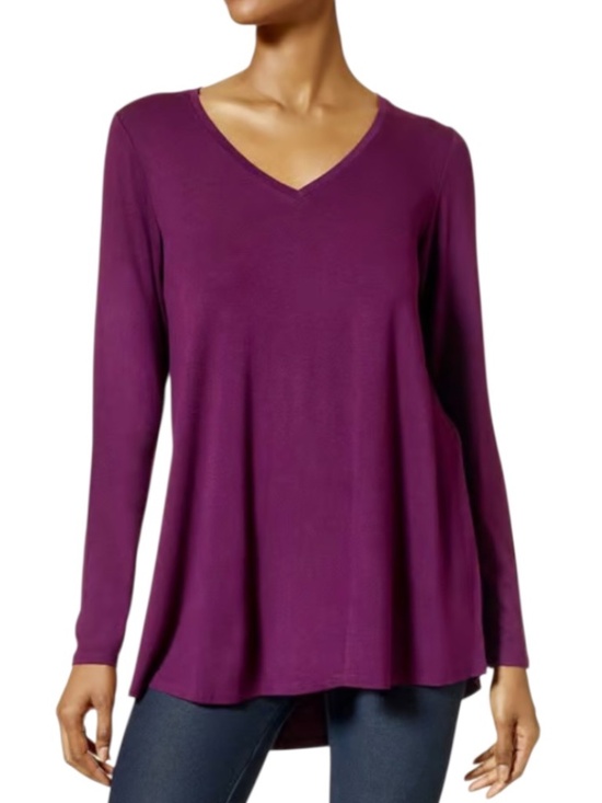 HUE Other - Hue Women's Long-Sleeve V-Neck High-Low Lounge Top Burgundy - NWT